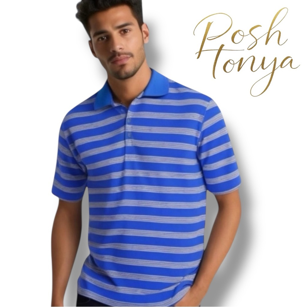 Nike Golf Mens Dri-Fit Striped Polo Shirt Blue Size M Performance Preppy